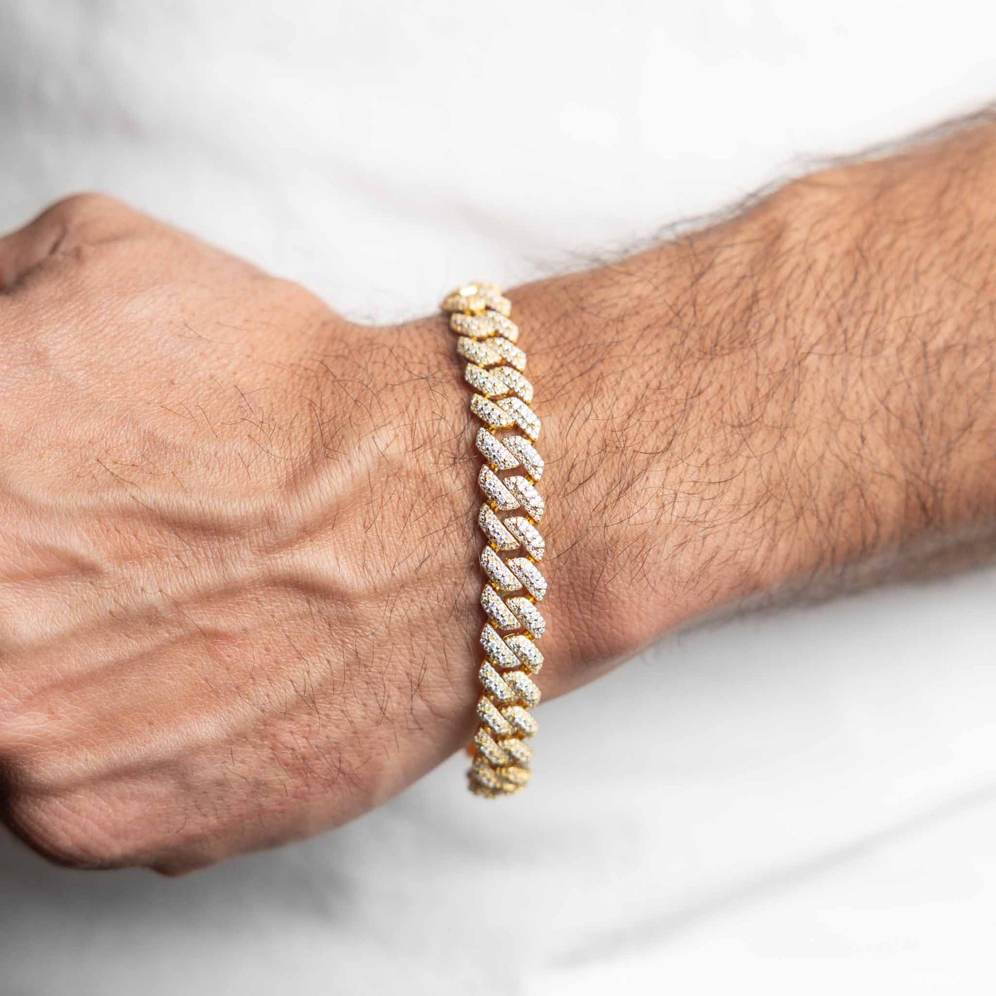 Gold Iced Moissanite Prong Miami Cuban Bracelet 10mm