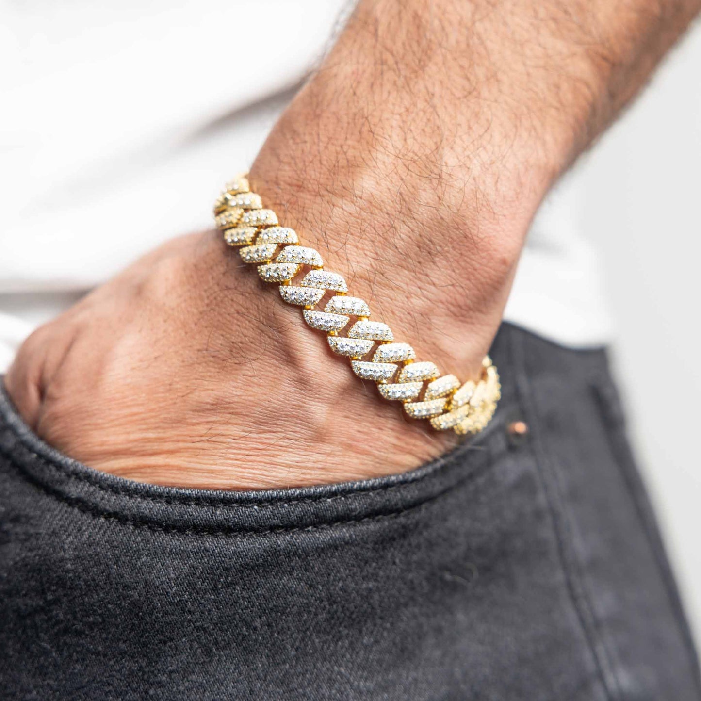 Gold Iced Moissanite Prong Miami Cuban Bracelet 12mm