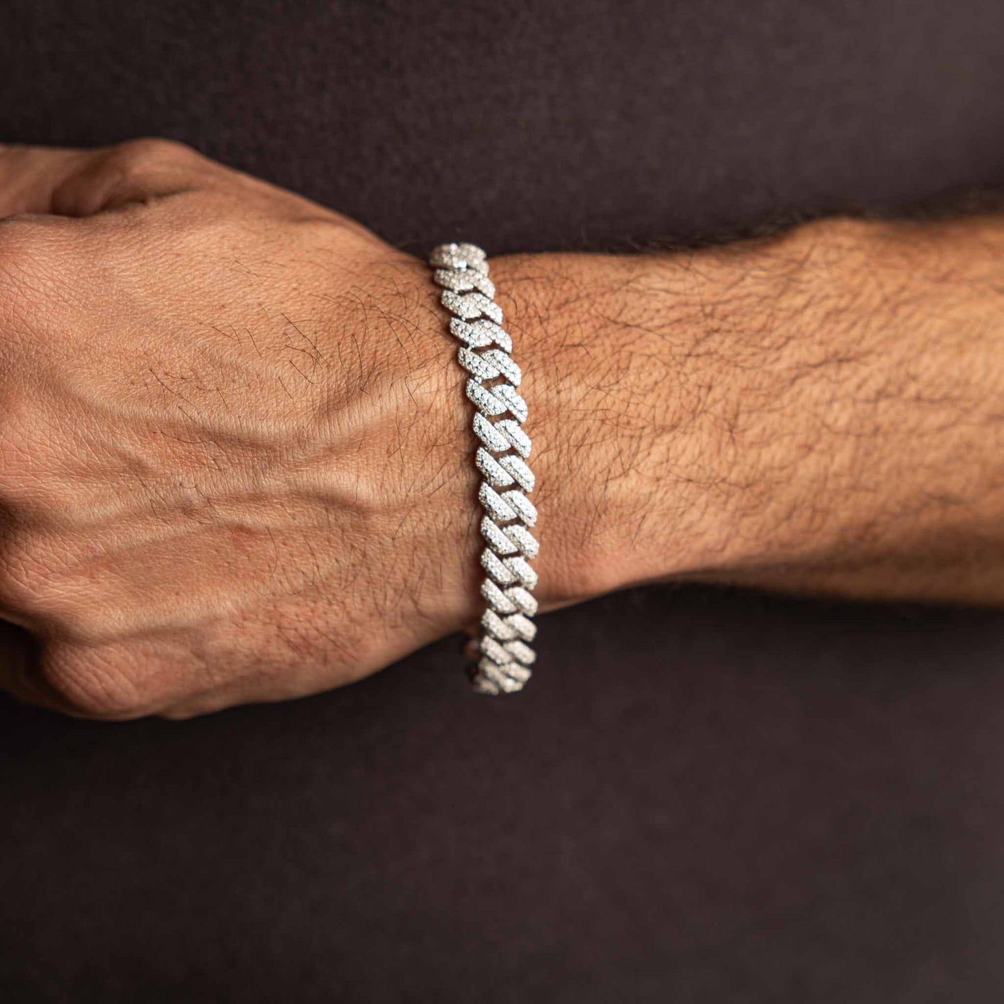 Silver Iced Moissanite Prong Miami Cuban Bracelet 10mm