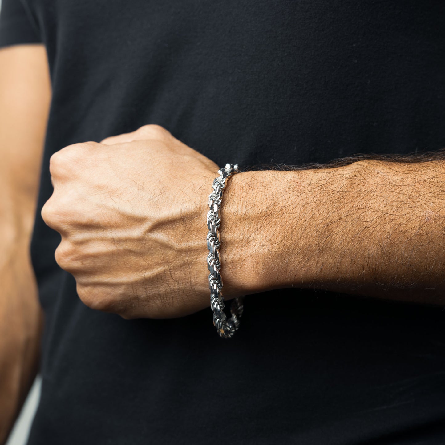 Silver Diamond Cut Rope Bracelet 7mm