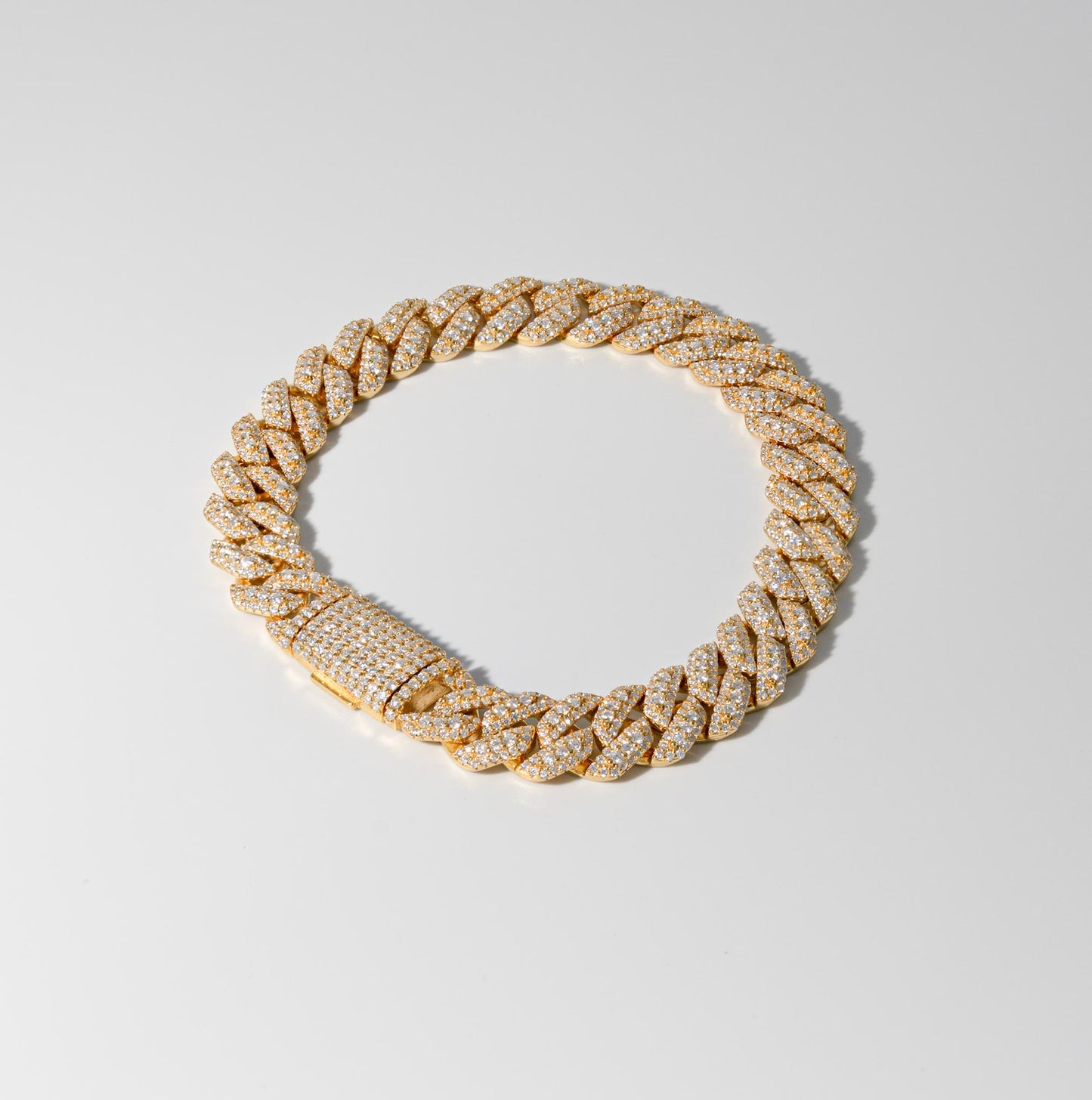 Gold Iced Moissanite Prong Miami Cuban Bracelet 12mm