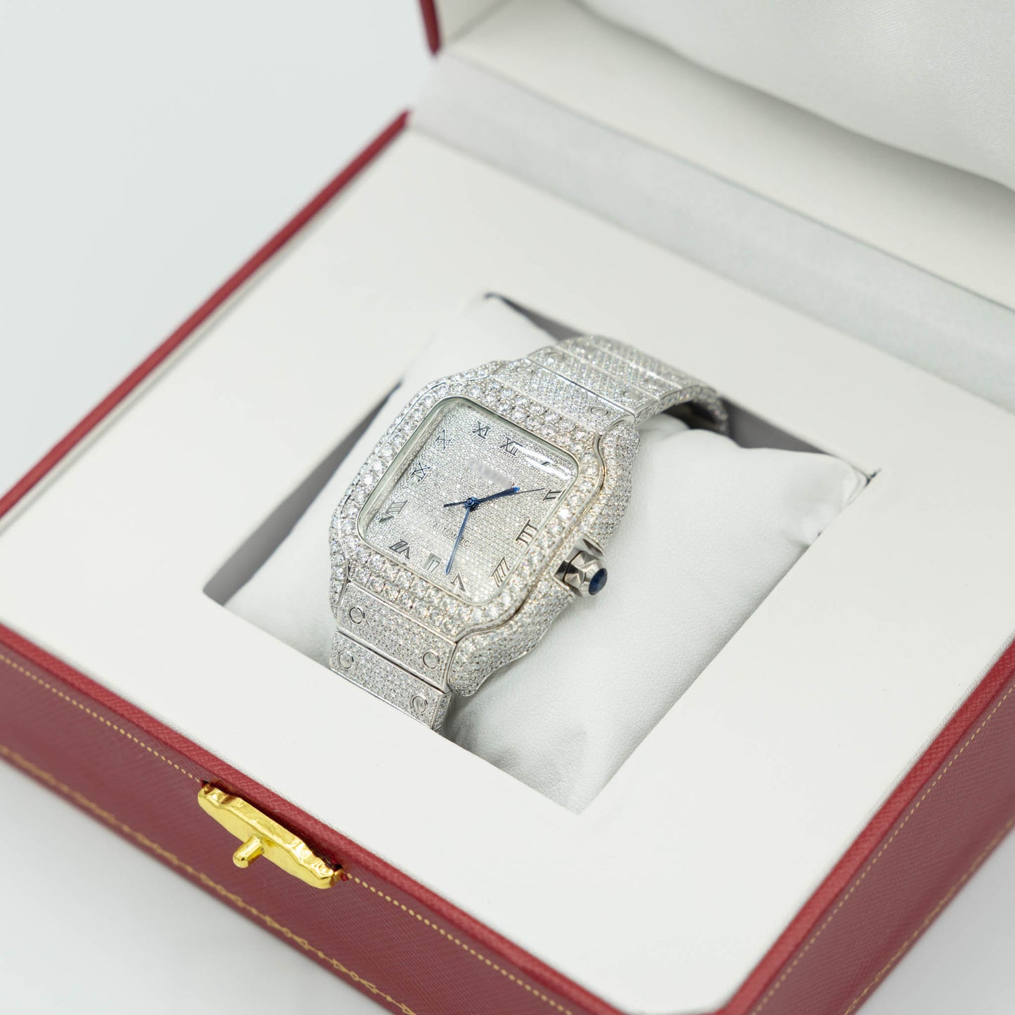 Men's VVS Moissanite Watch 42MM 16CT Bust Down white gold