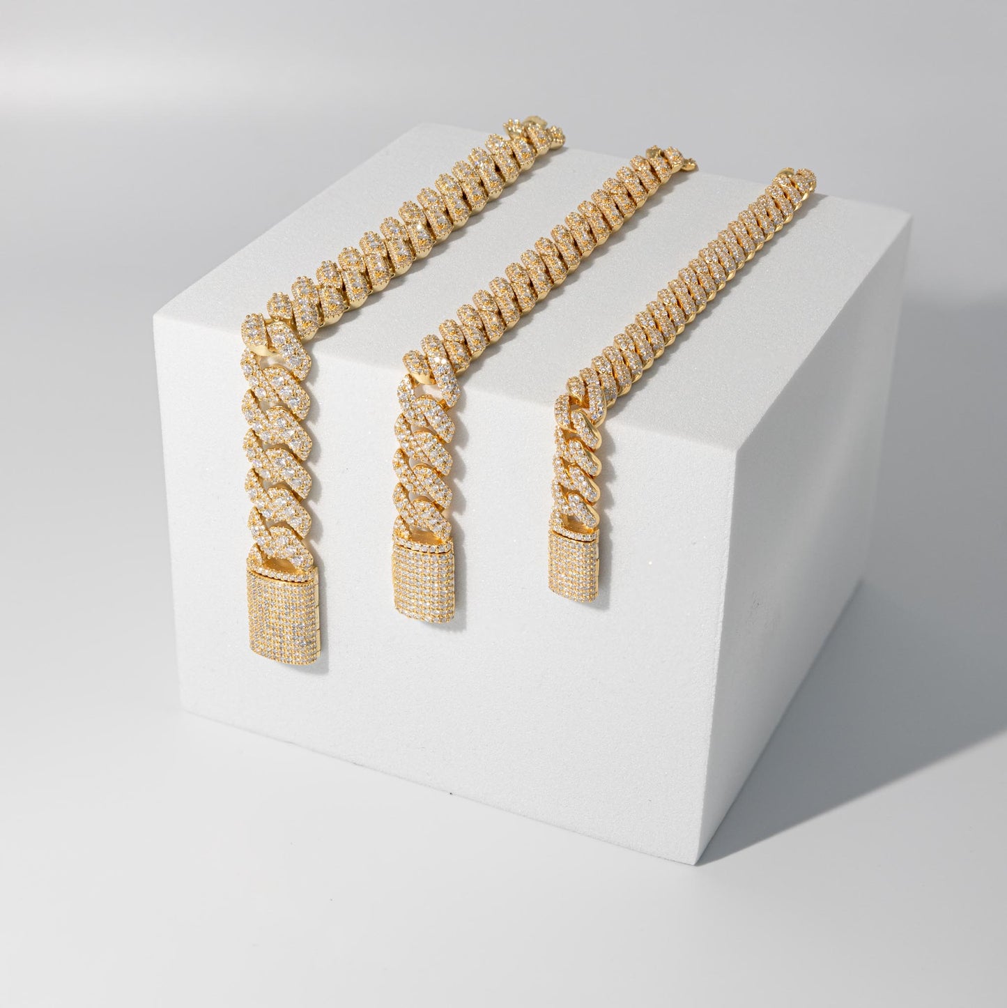 Gold Iced Moissanite Prong Miami Cuban Bracelet 12mm