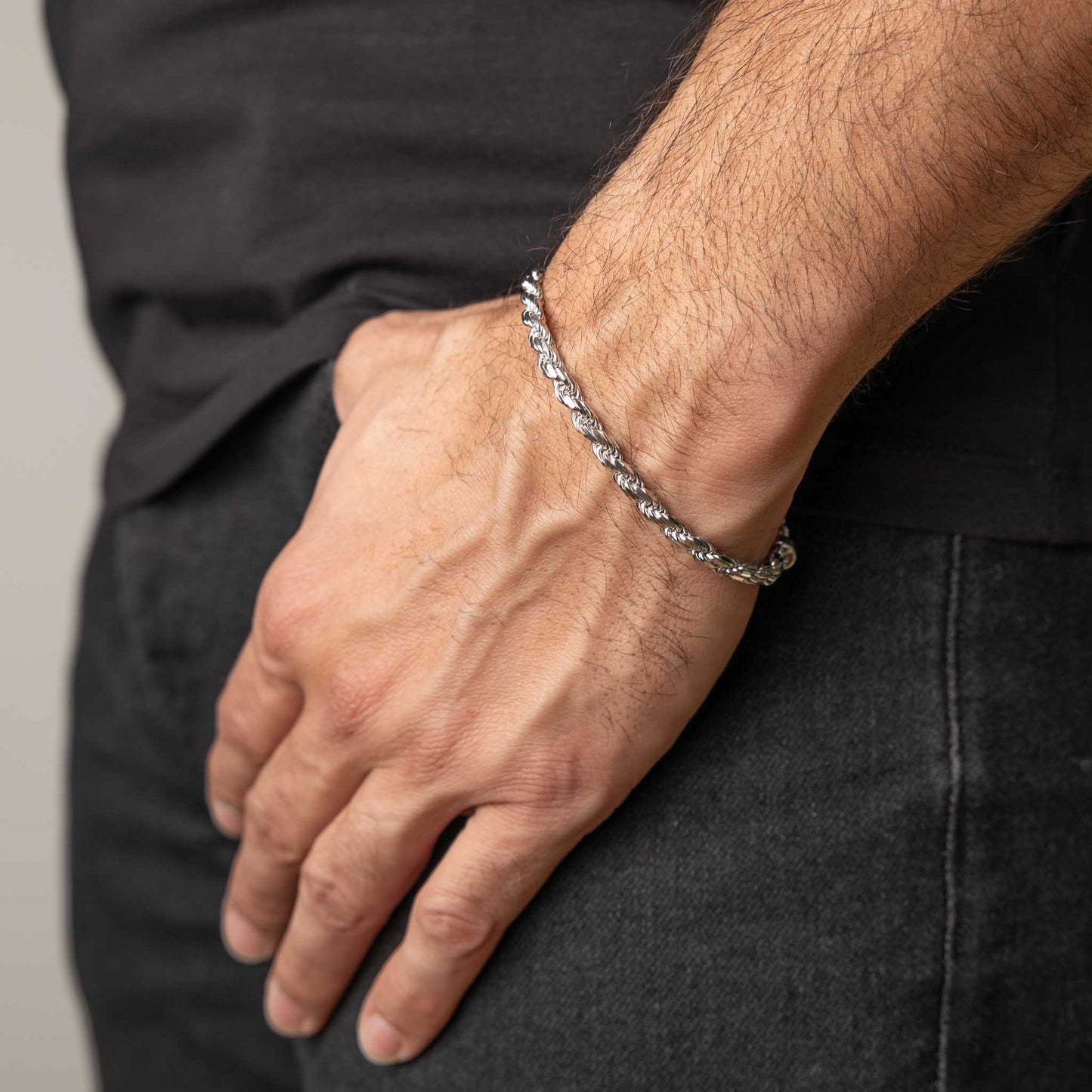 Silver Diamond Cut Rope Bracelet 5mm