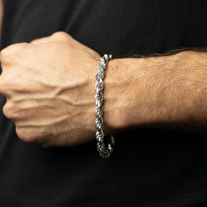 Silver Diamond Cut Rope Bracelet 7mm