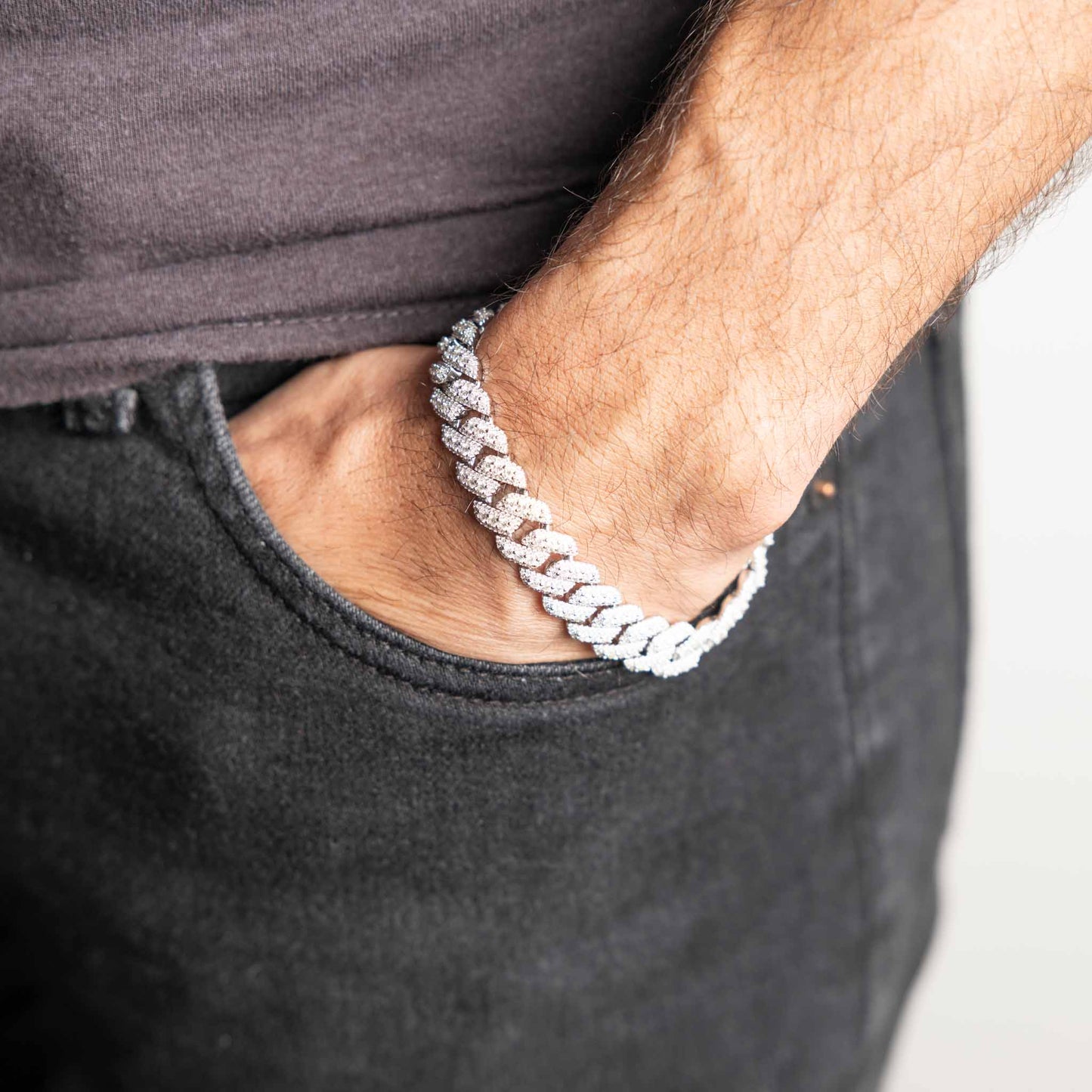 Silver Iced Moissanite Prong Miami Cuban Bracelet 12mm