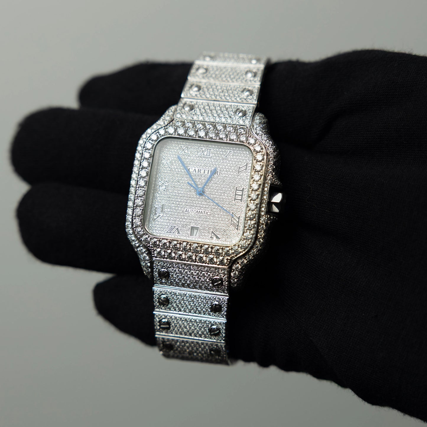 Men's VVS Moissanite Watch 42MM 16CT Bust Down white gold