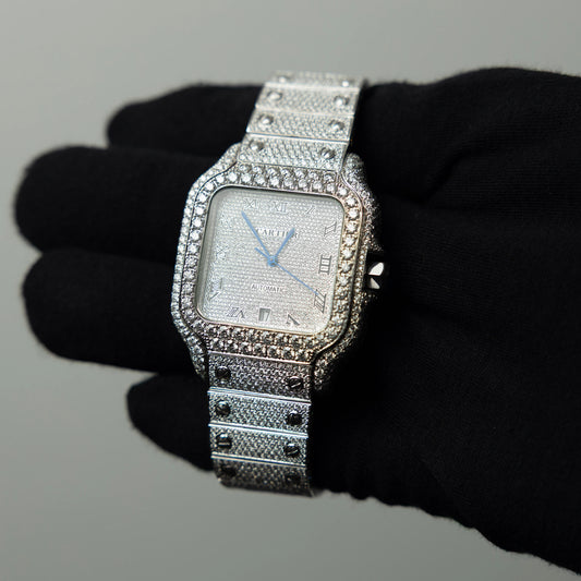 Men's VVS Moissanite Watch 42MM 16CT Bust Down white gold