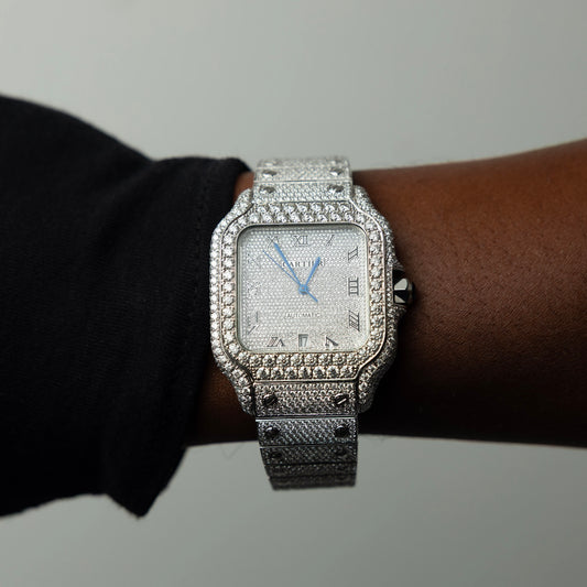 Men's VVS Moissanite Watch 42MM 16CT Bust Down white gold