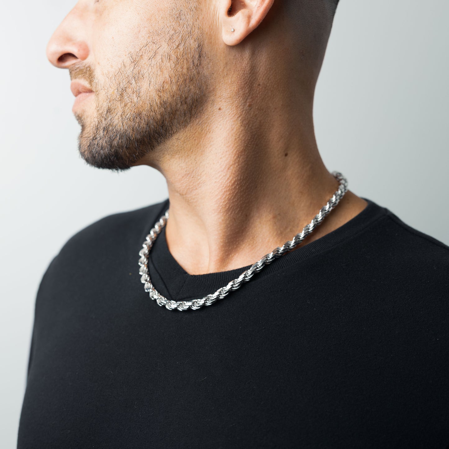 Silver Diamond Cut Rope Chain 7mm
