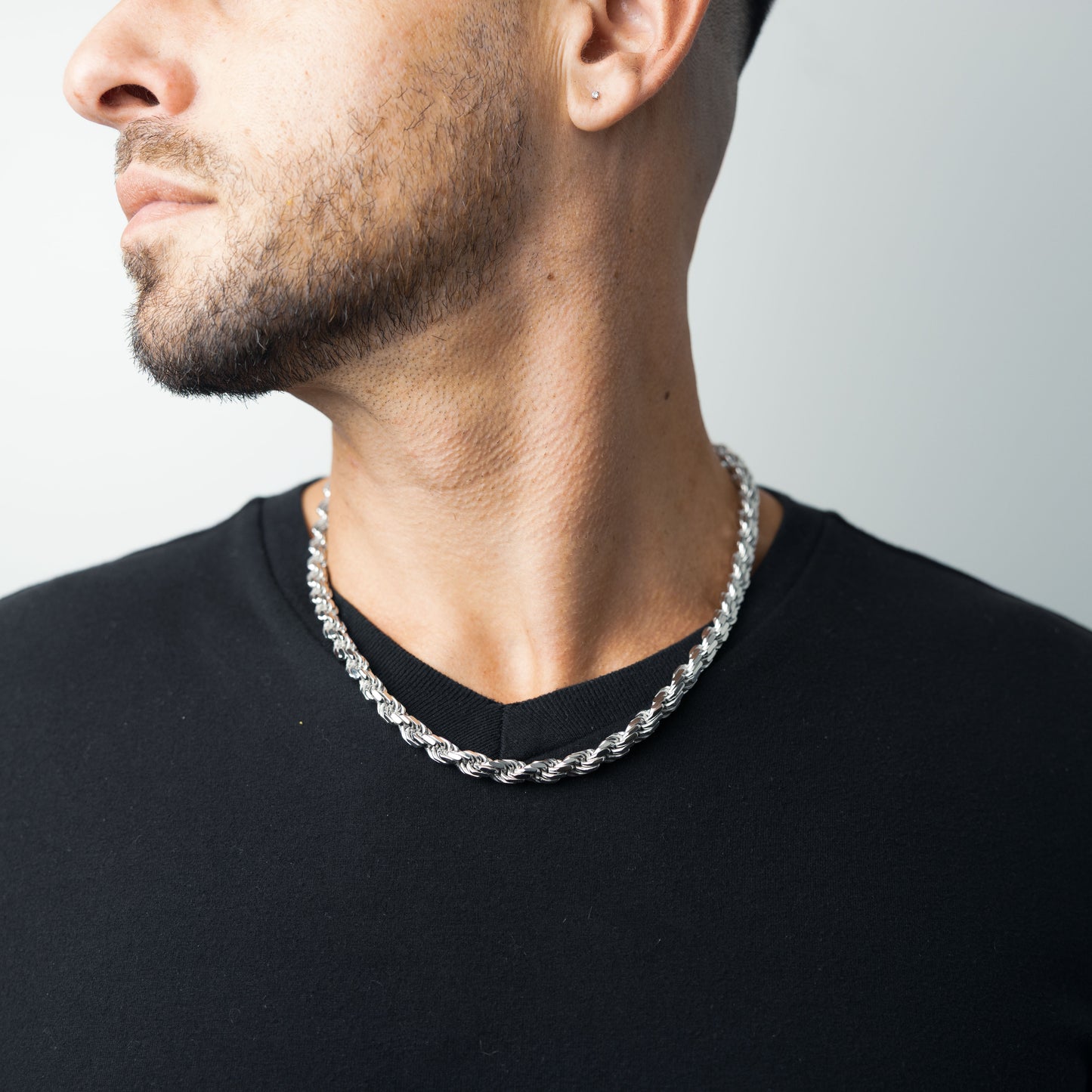 Silver Diamond Cut Rope Chain 7mm