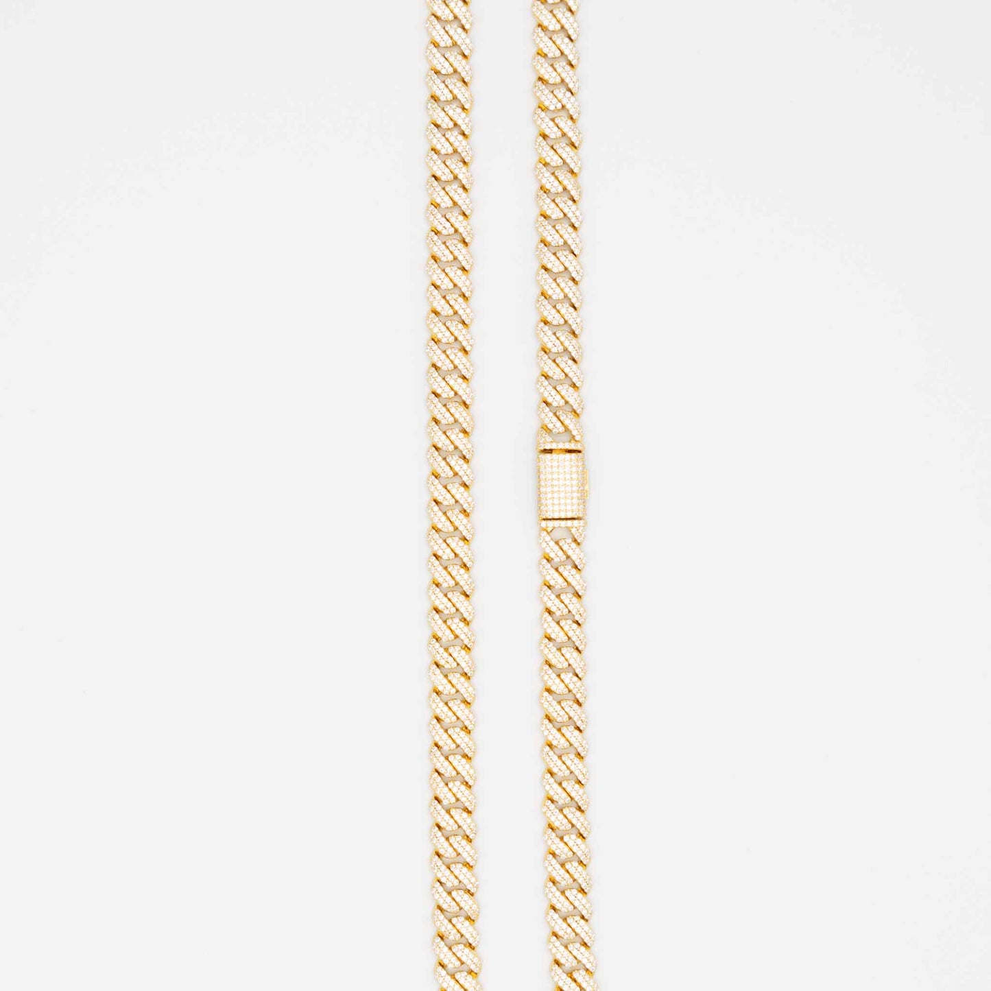 Gold Iced Moissanite Prong Miami Cuban Chain 8mm