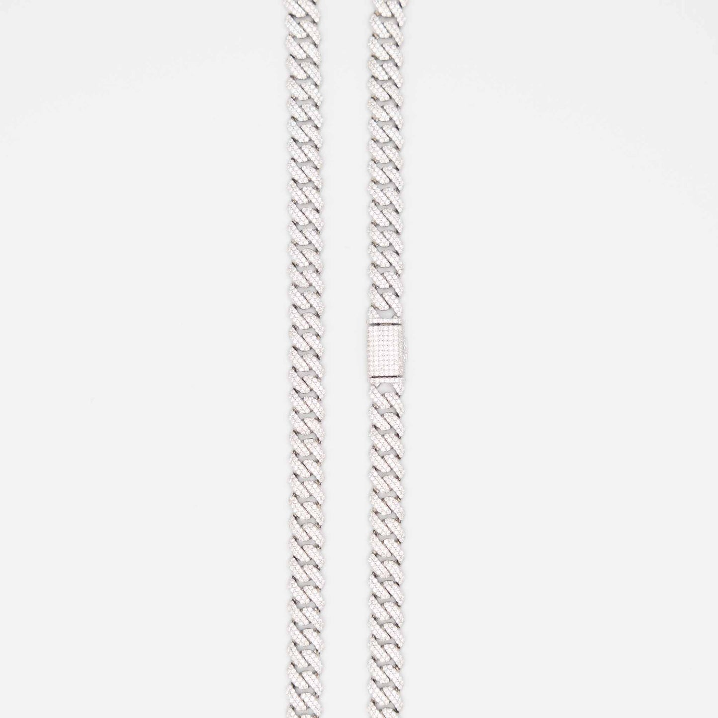 Silver Iced Moissanite Prong Miami Cuban Chain 8mm