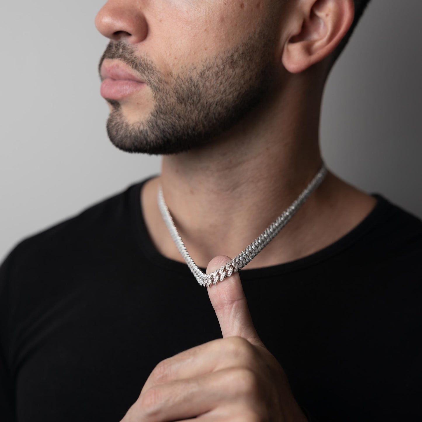 Silver Iced Moissanite Prong Miami Cuban Chain 8mm