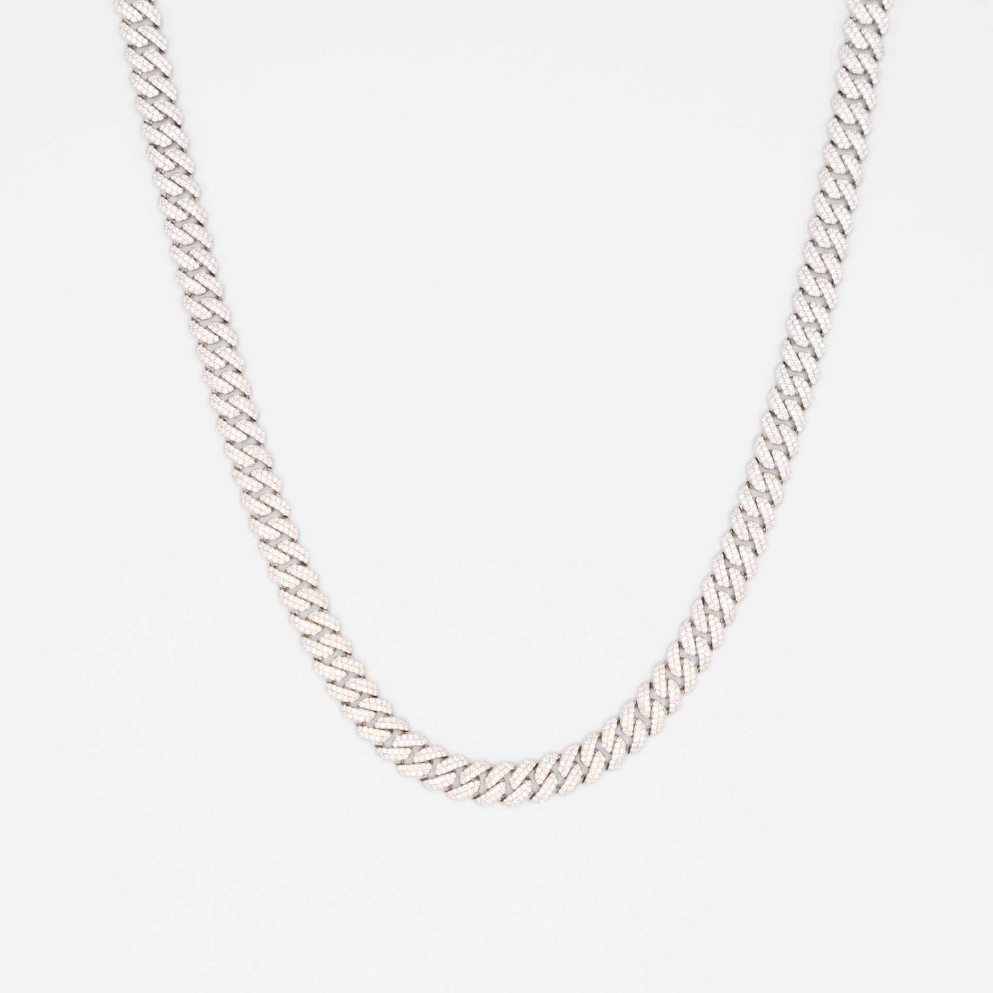 Silver Iced Moissanite Prong Miami Cuban Chain 8mm