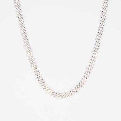 Silver Iced Moissanite Prong Miami Cuban Chain 8mm