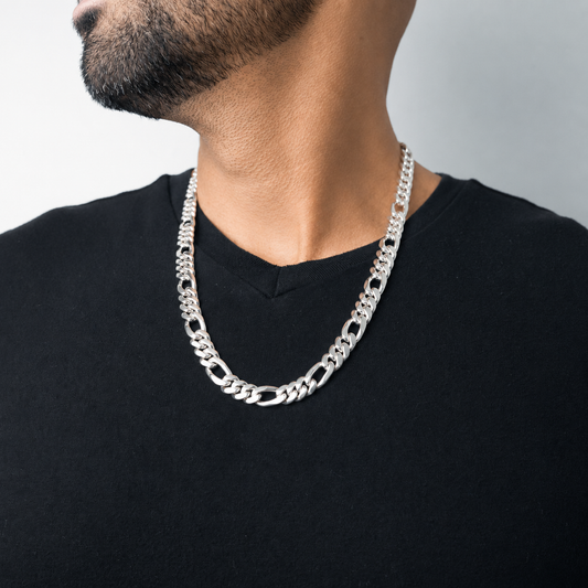 999 Handmade Silver Figaro Chain 10mm