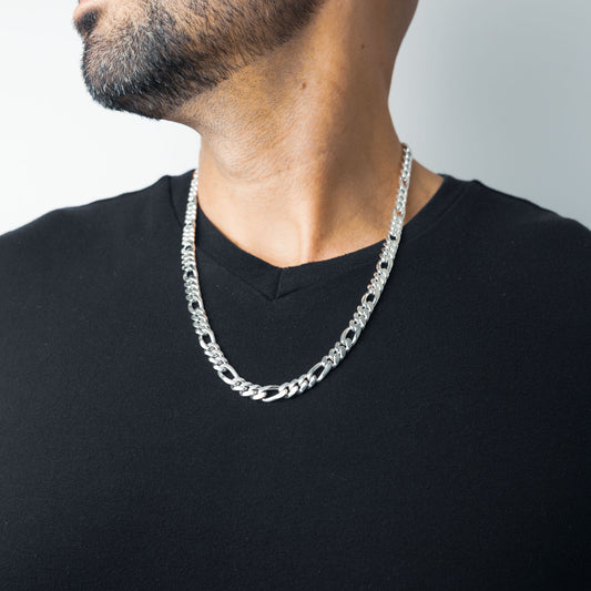 999 Handmade Silver Figaro Cuban Chain 8mm