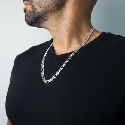 999 Handmade Silver Figaro Cuban Chain 8mm