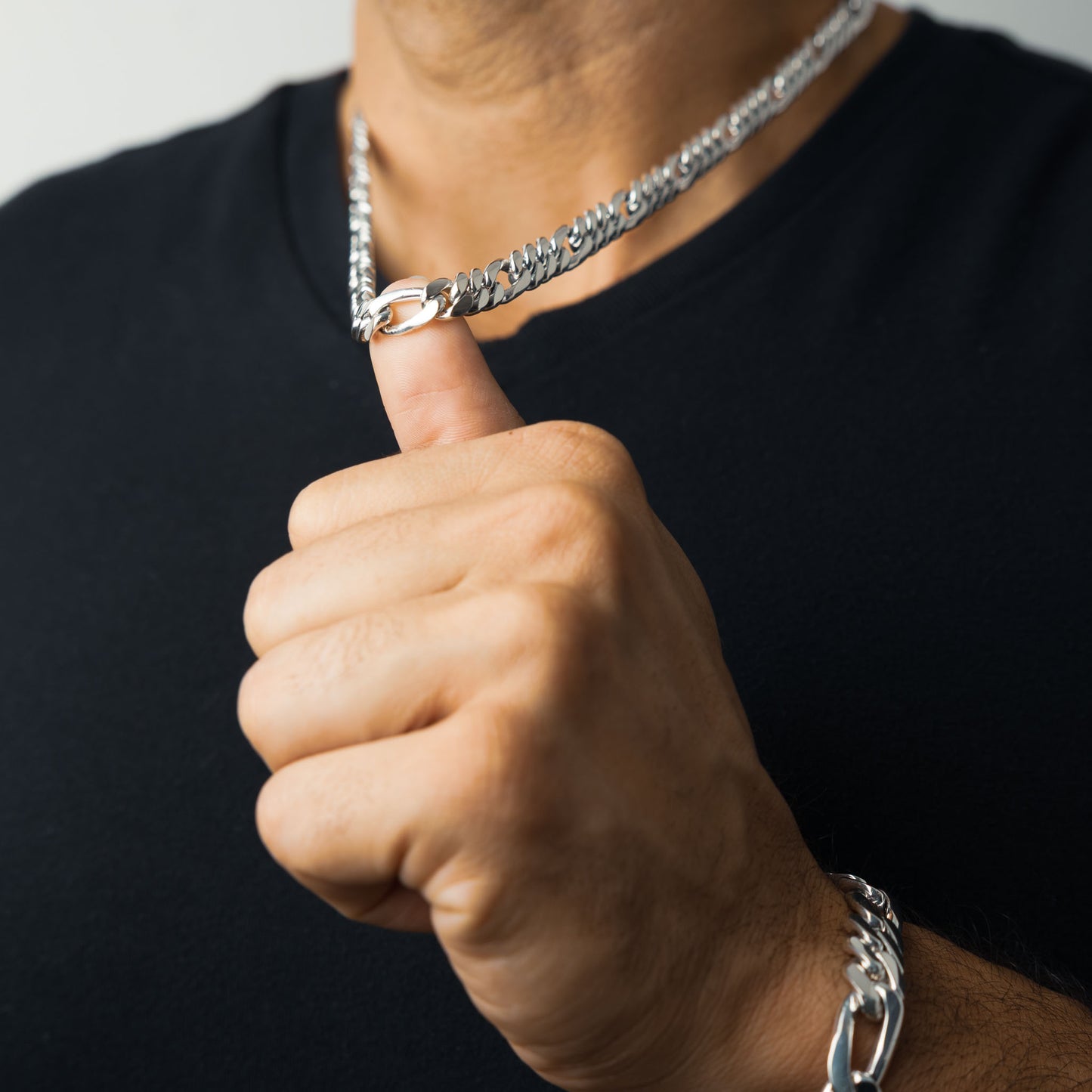 999 Handmade Silver Figaro Cuban Chain 8mm
