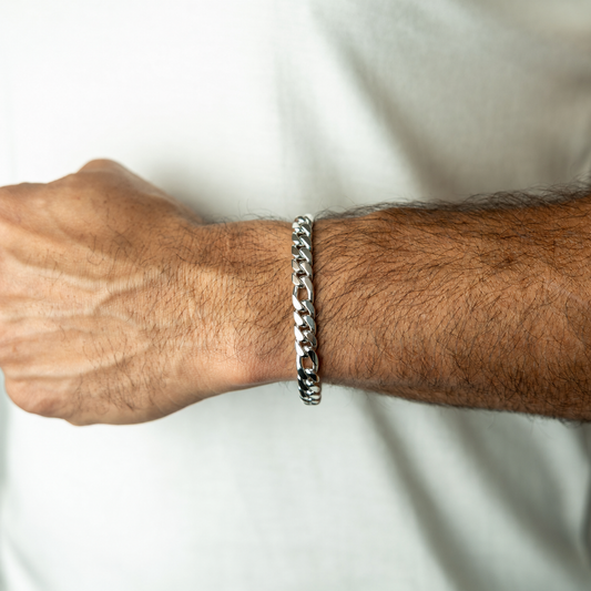 999 Handmade Silver Figaro Bracelet 8mm